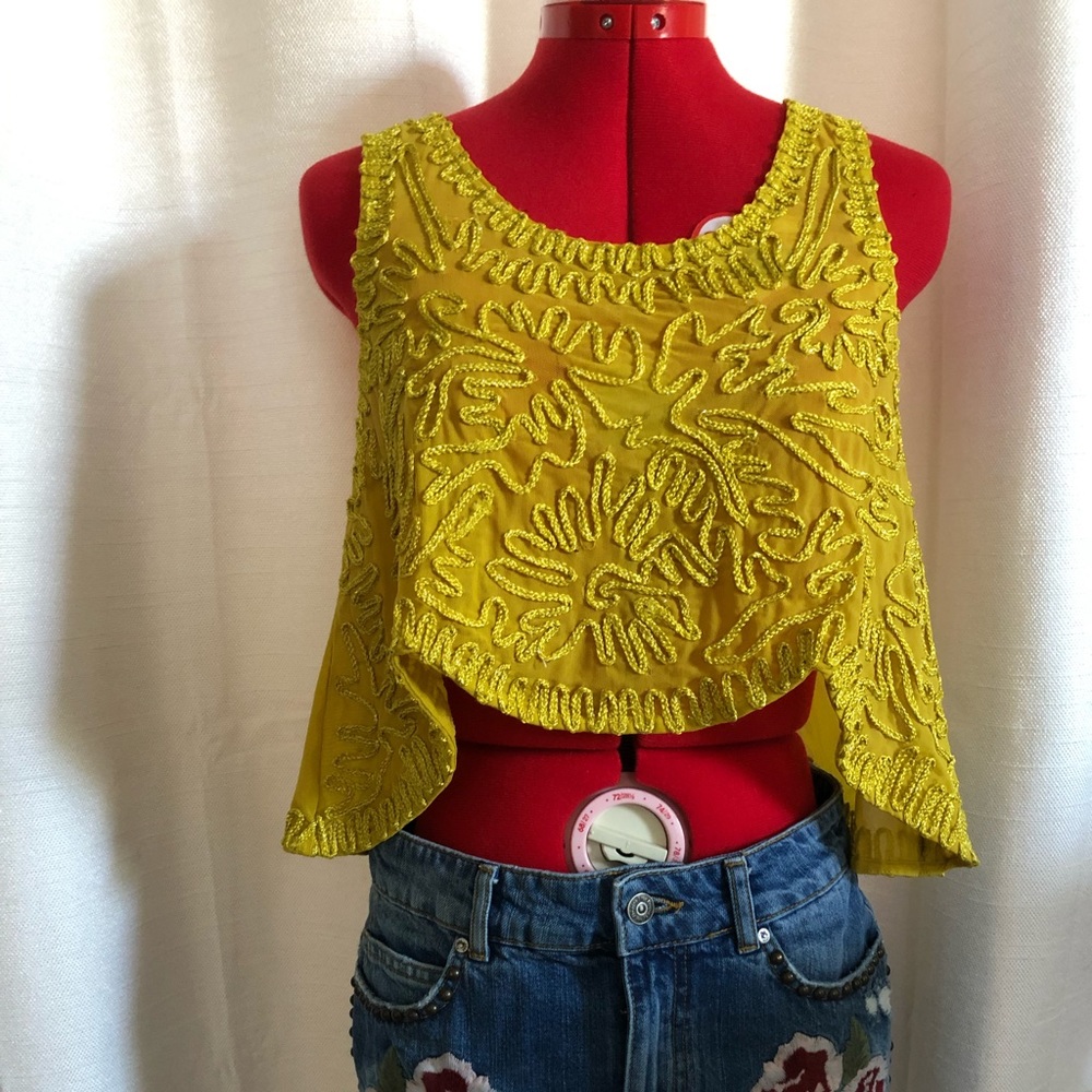 Free people Mesh Crop top, yellow, detailed.